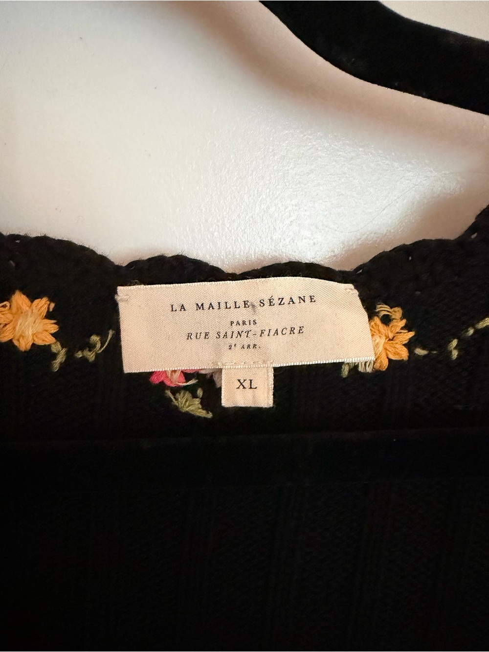 Sezane Black Ribbed Knit Top with Floral Embroidery - Picture 3 of 6
